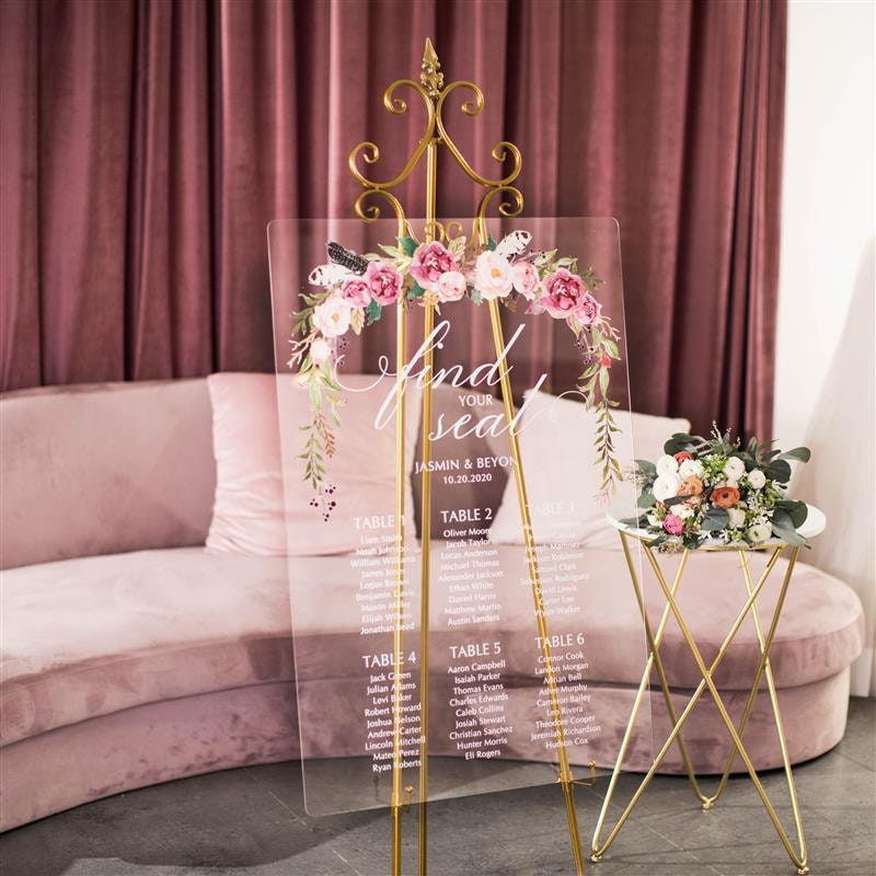 Pink Floral Clear Acrylic Table Plan