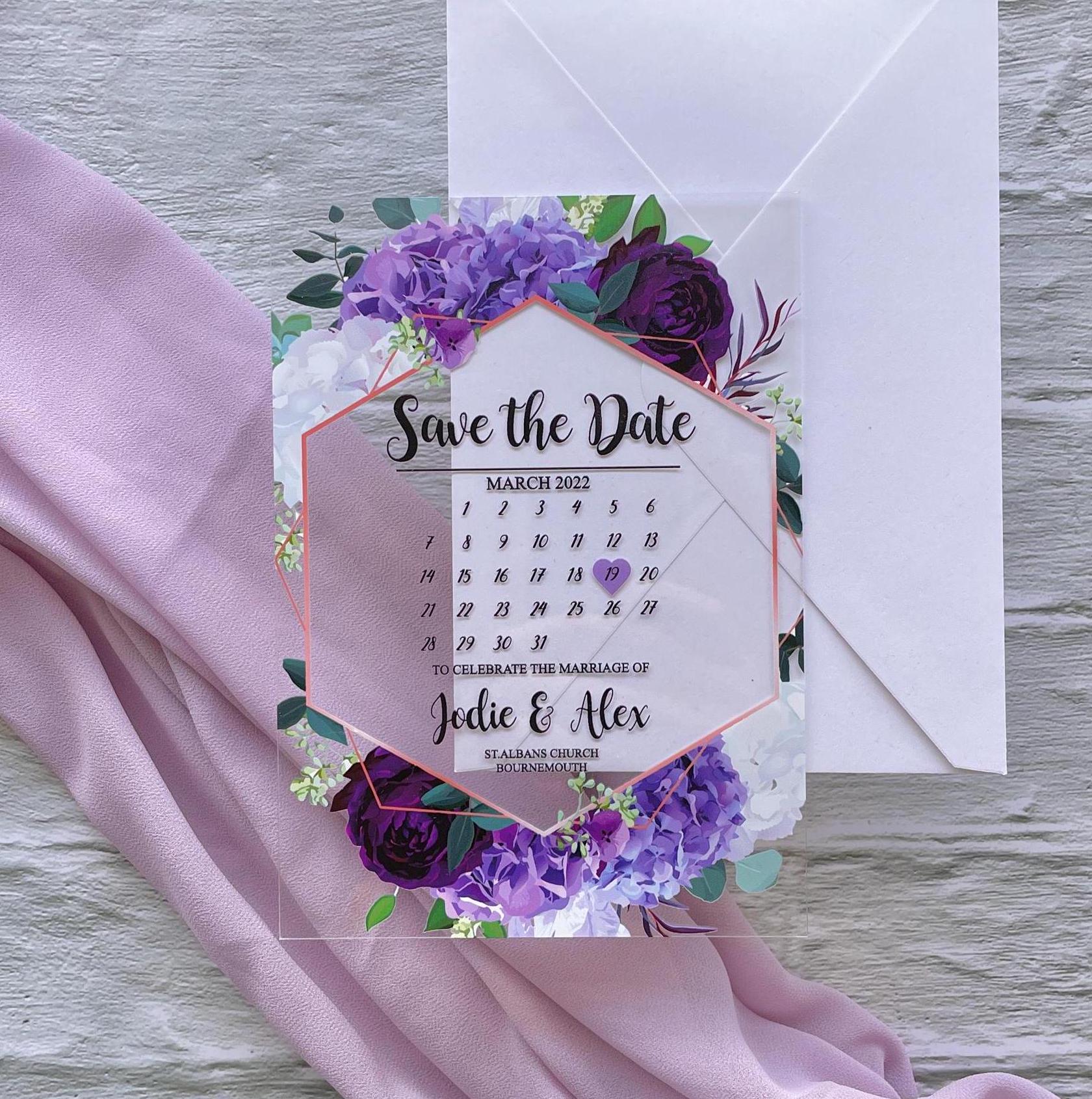 Floral Acrylic Wedding Save The Date Calendar Invite