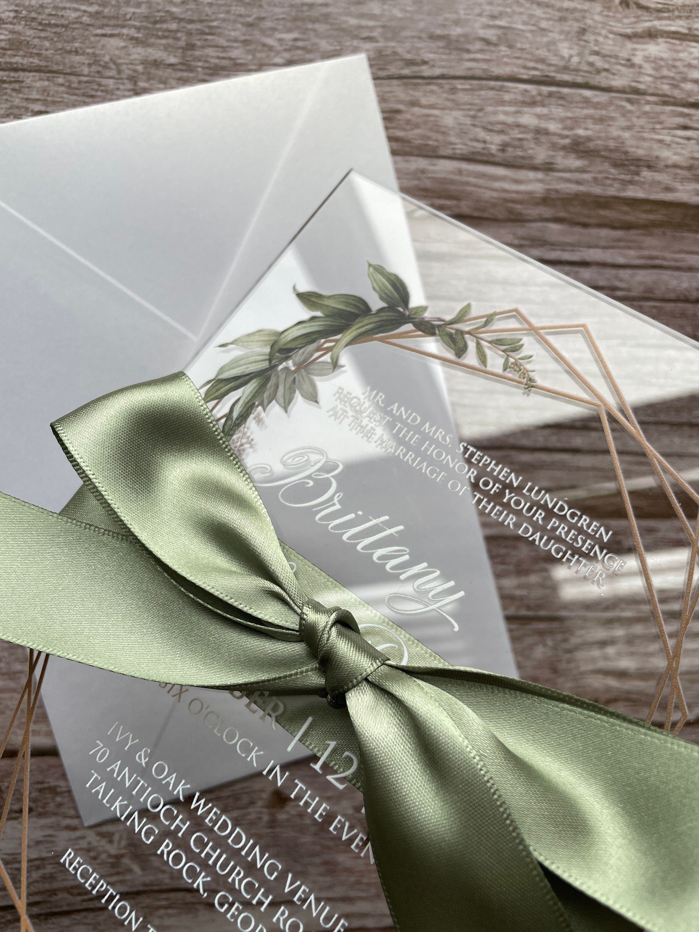 Geometric Eucalyptus Acrylic Wedding Invitation