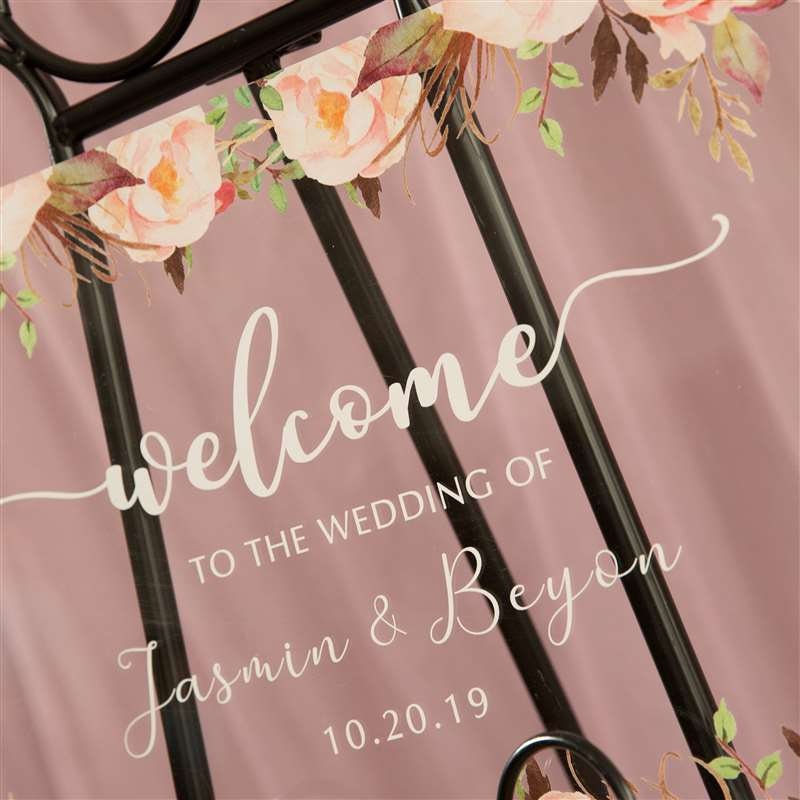 Floral Acrylic Wedding Welcome Sign, Personalized Calligraphy