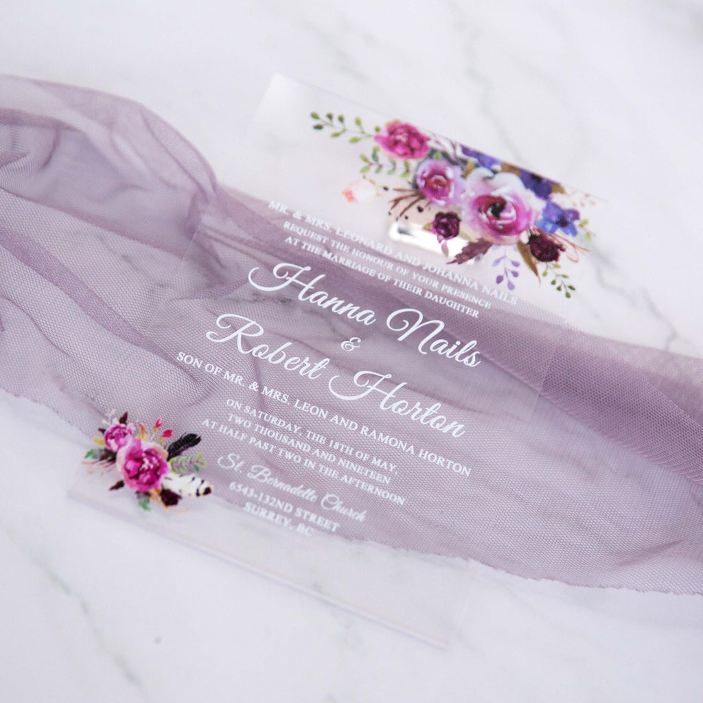 Acrylic Wedding Invitation with Pink & Purple Florals