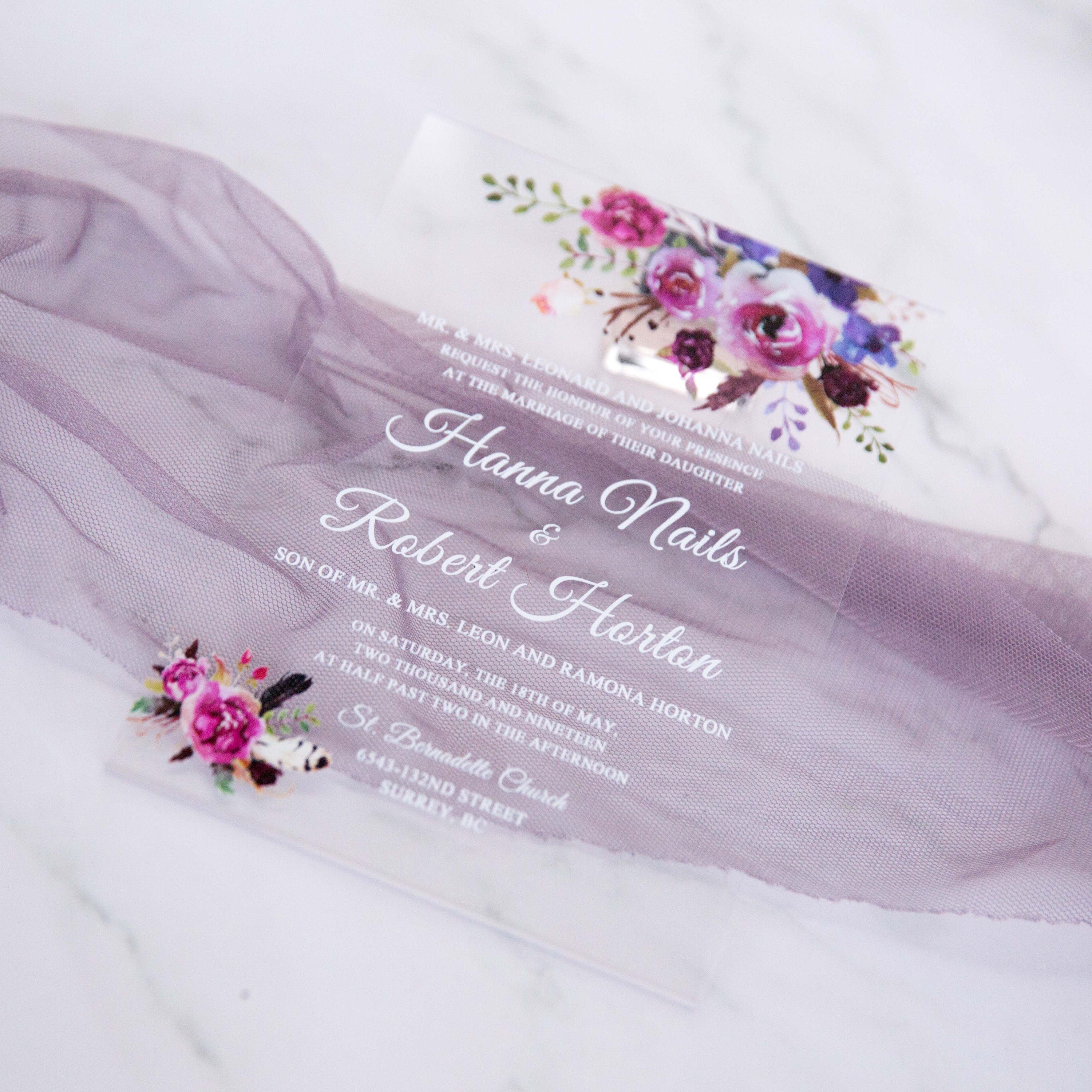 Acrylic Wedding Invitation with Pink & Purple Florals