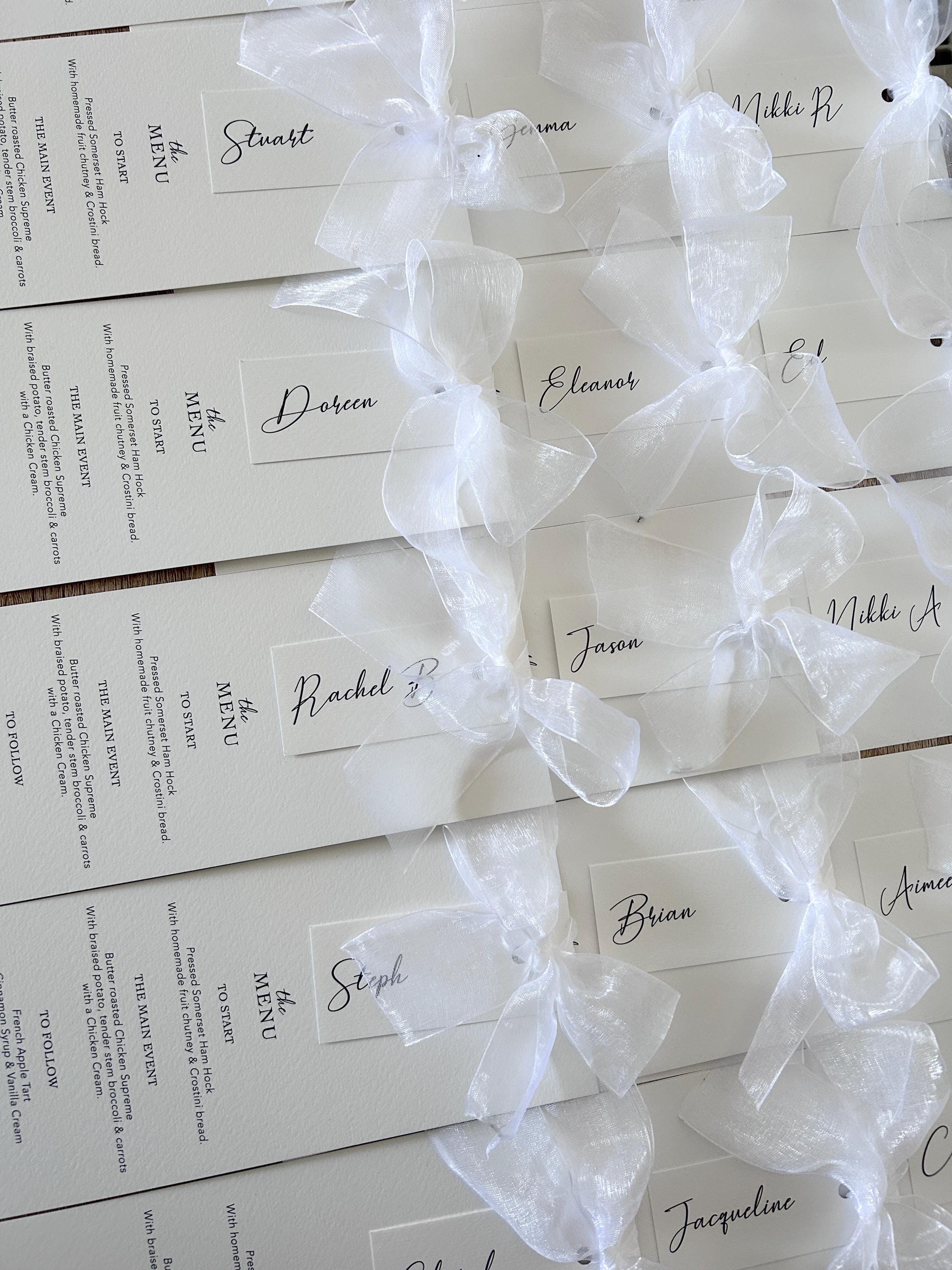 Modern Wedding Menu with Chiffon Bow & Guest Name