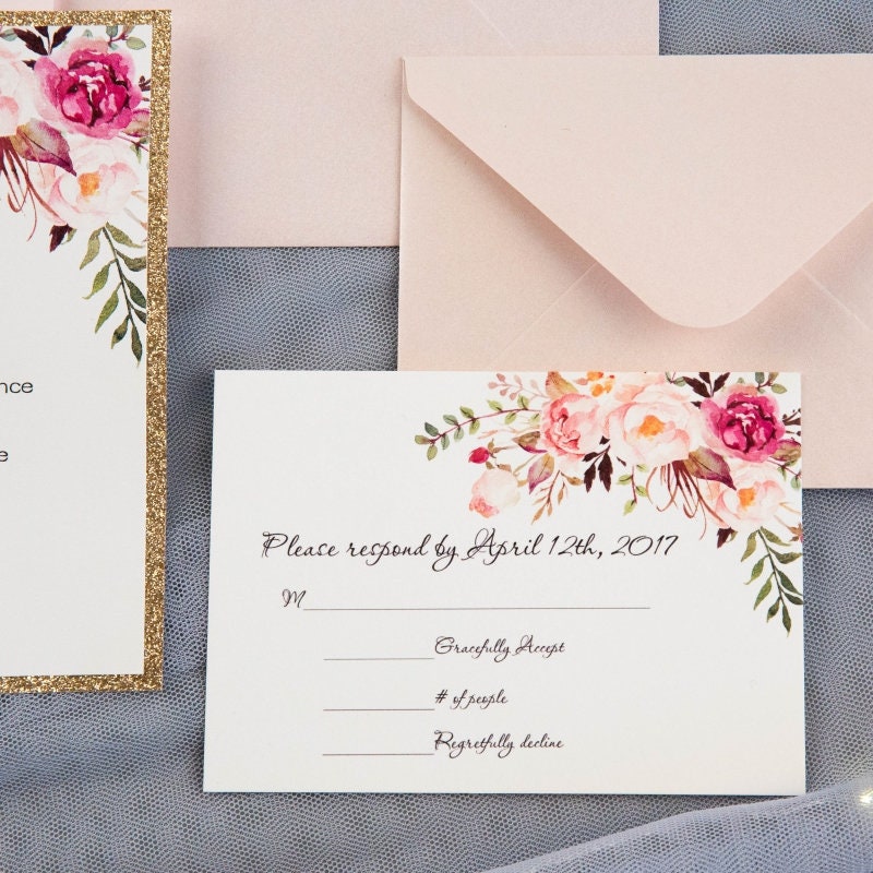 Rose Gold Glitter Floral Laser Cut Wedding Invitation Suite