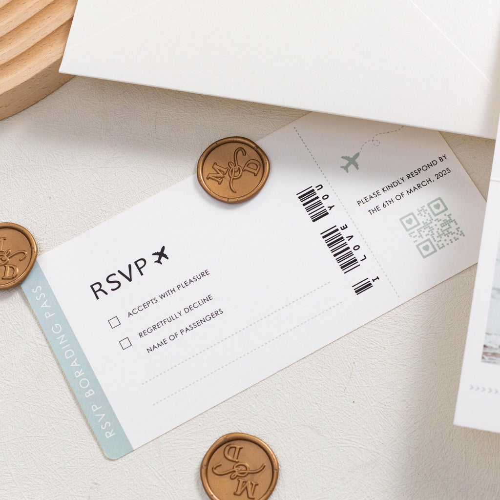Destination Wedding Passport Invitation with Gold Airplane Charm
