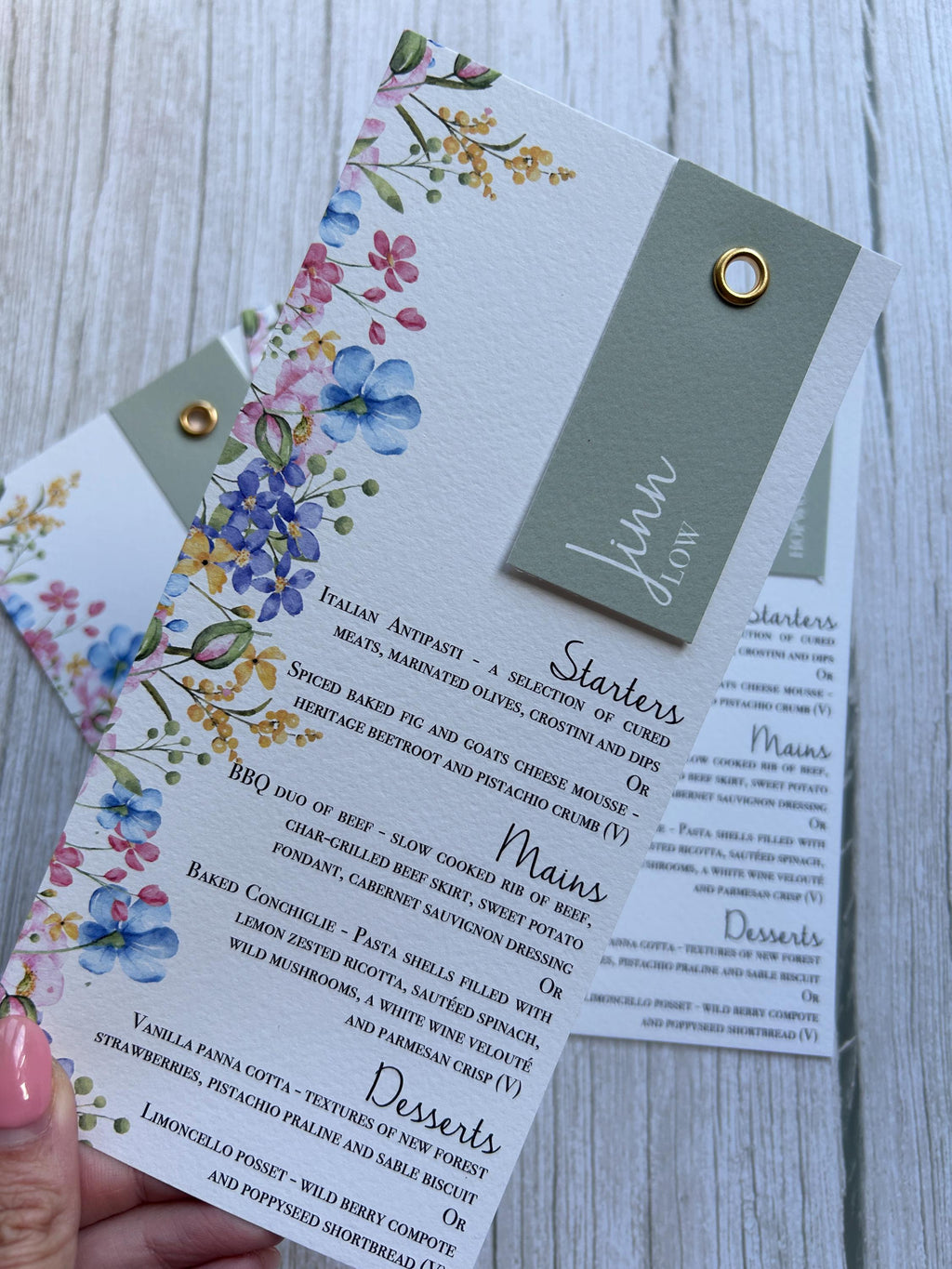 Wildflower Wedding Menus with Guest Names