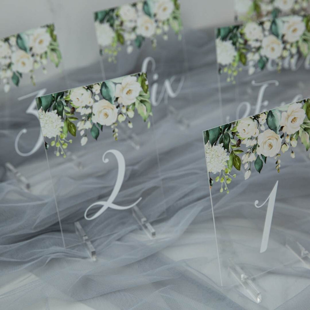 White & Foliage Floral Acrylic Table Numbers
