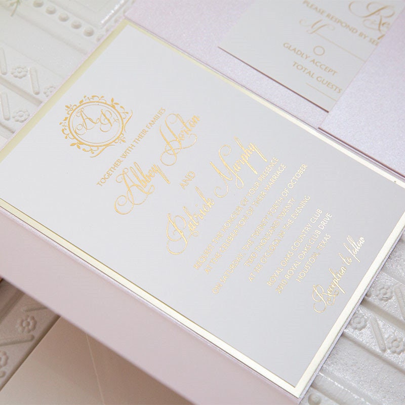 Blush & Gold Foil Laser Cut Wedding Invitation Suite