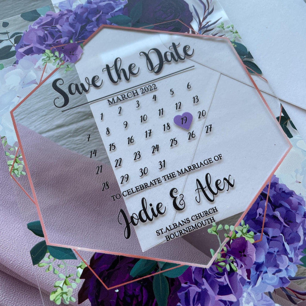Floral Acrylic Wedding Save The Date Calendar Invite