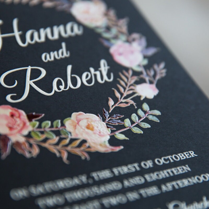 Floral Wreath UV Printed Wedding Invitation Suite