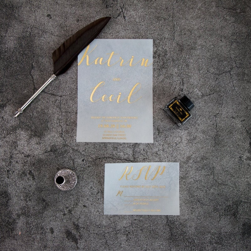 Rose Gold Foil Vellum Wedding Invitation Suite