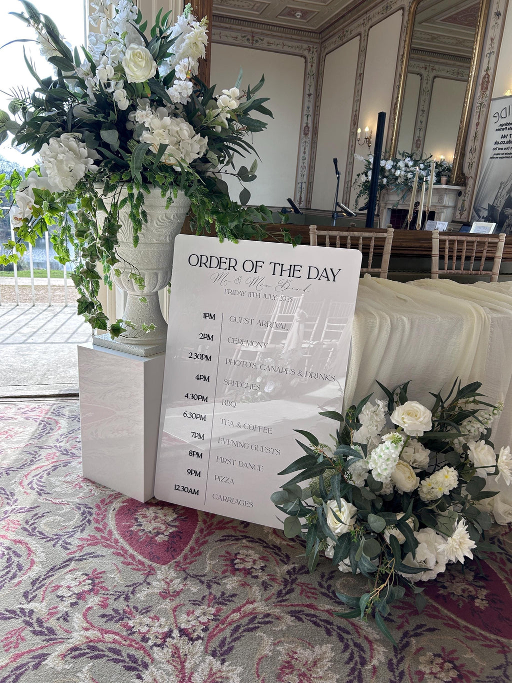 Monochrome Modern Black and White Wedding Order of the Day Signage with 3D Lettering
