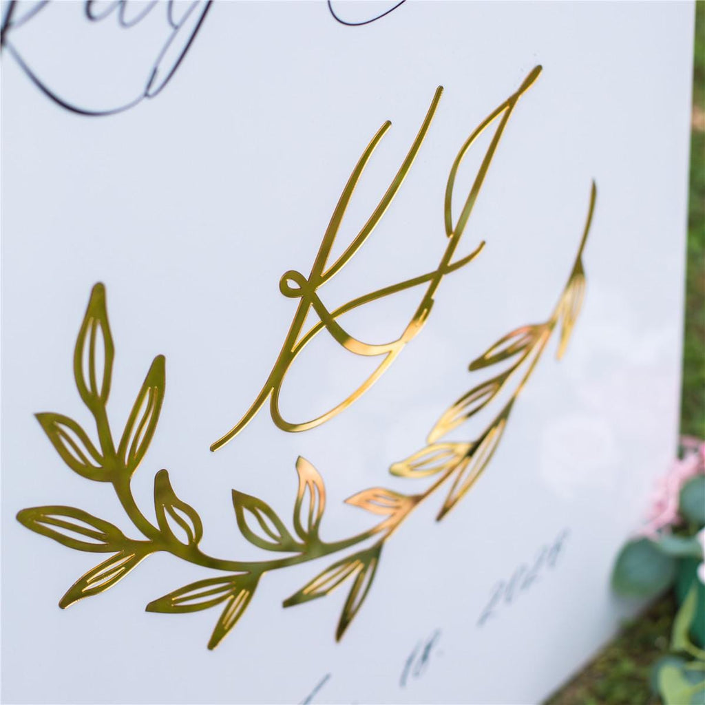 White Acrylic Wedding Welcome Sign | Gold 3D Lettering, Full Arch