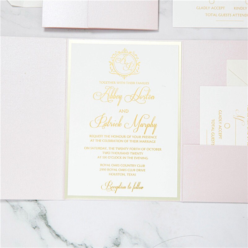 Blush & Gold Foil Laser Cut Wedding Invitation Suite