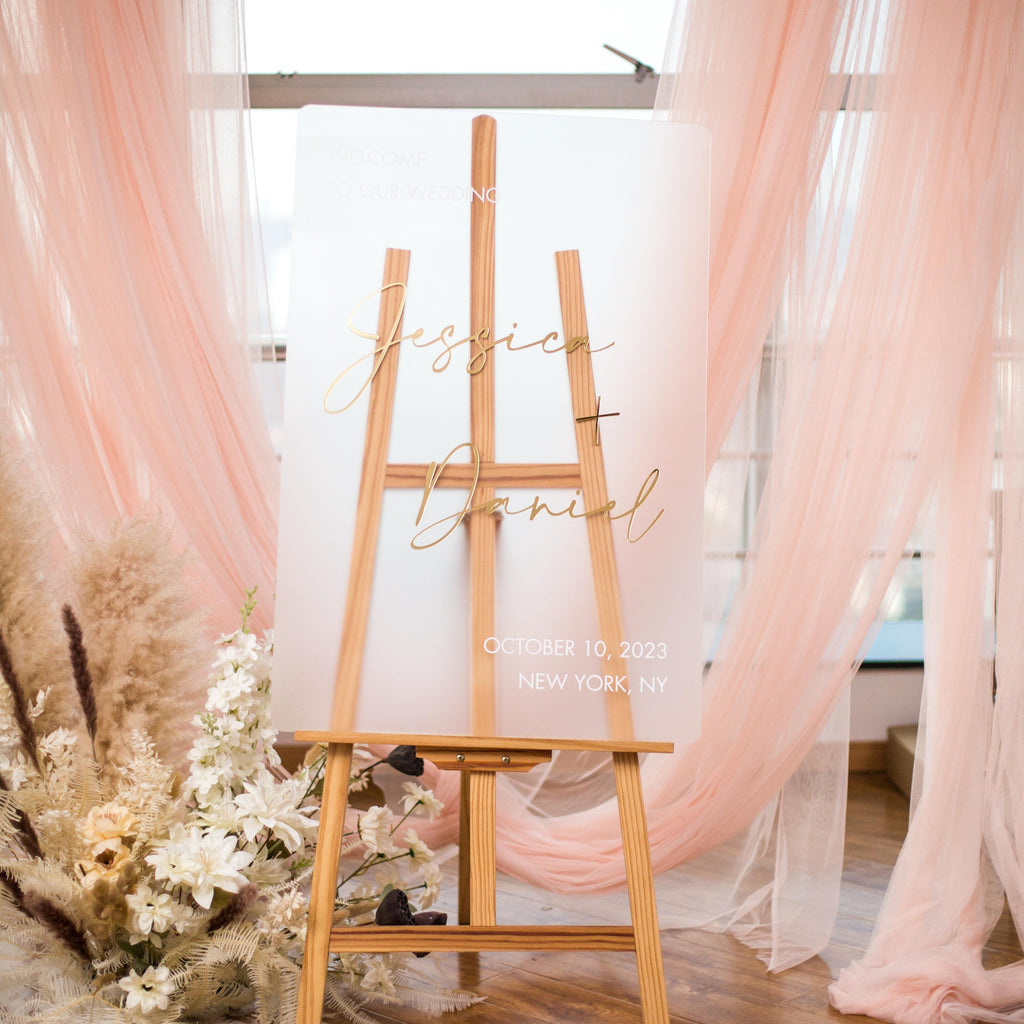 Frosted Acrylic Wedding Welcome Sign | Gold Mirror Lettering