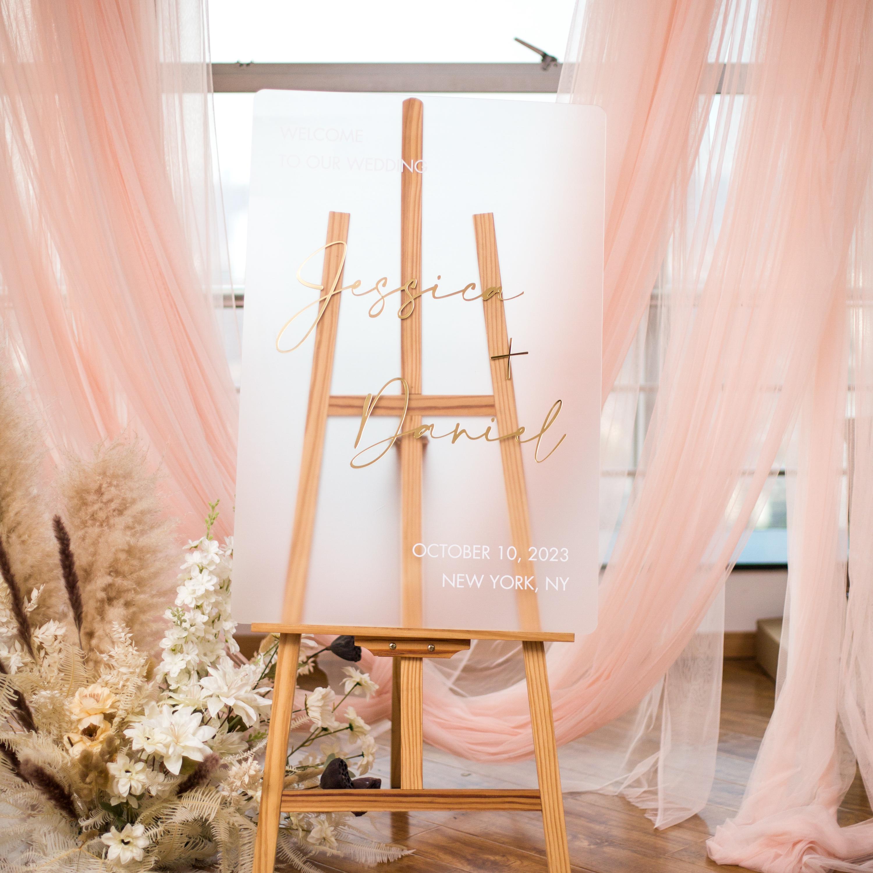 Frosted Acrylic Wedding Welcome Sign | Gold Mirror Lettering