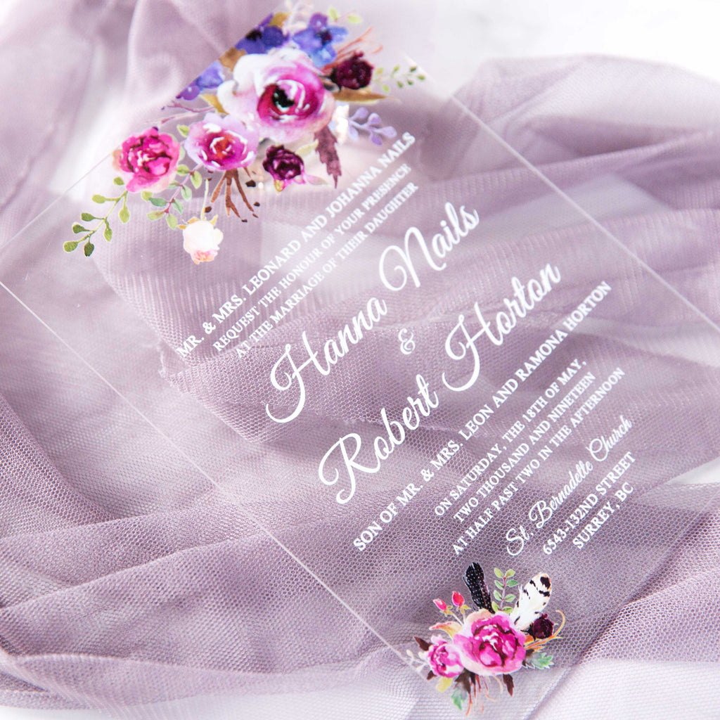 Acrylic Wedding Invitation with Pink & Purple Florals
