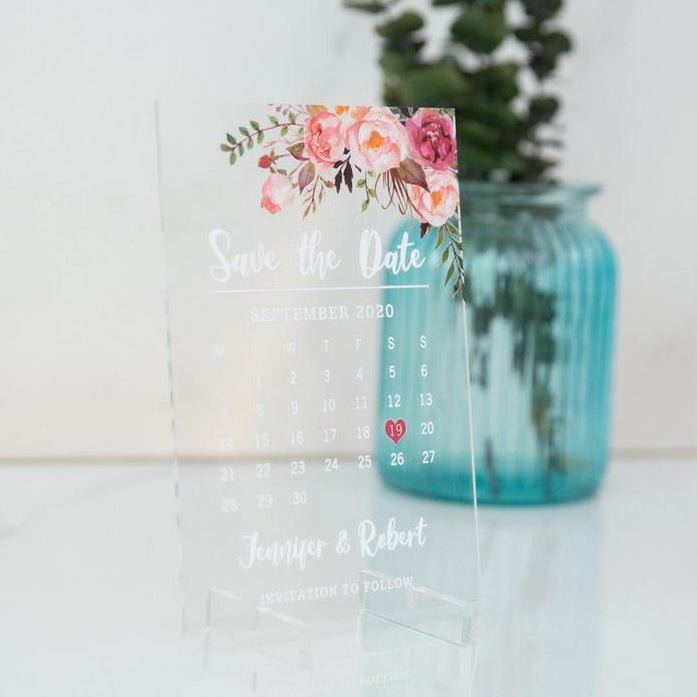 Blush & Pink Clear Acrylic Calendar Save The Date