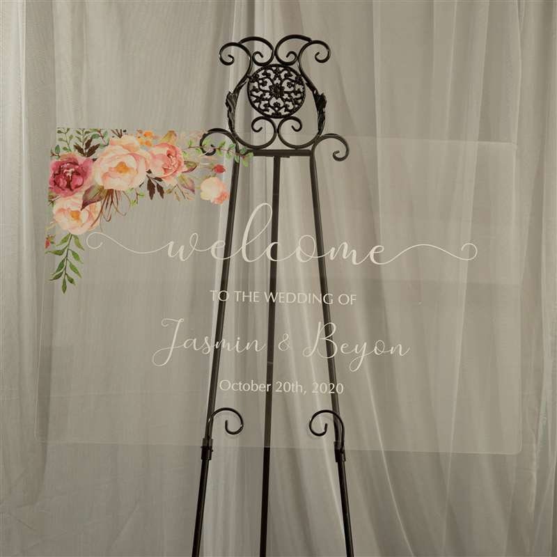 Floral Acrylic Wedding Welcome Sign, Blush Pink & Rose Decor