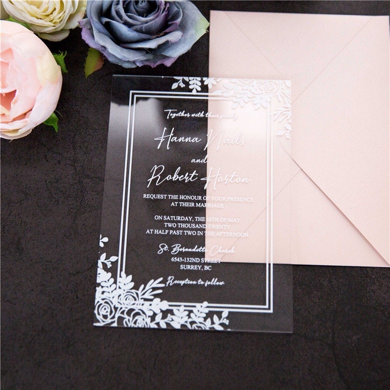 Clear Acrylic Wedding Invitation, Modern Elegant Invite
