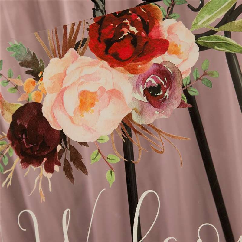 Burgundy & Blush Floral Acrylic Wedding Welcome Sign