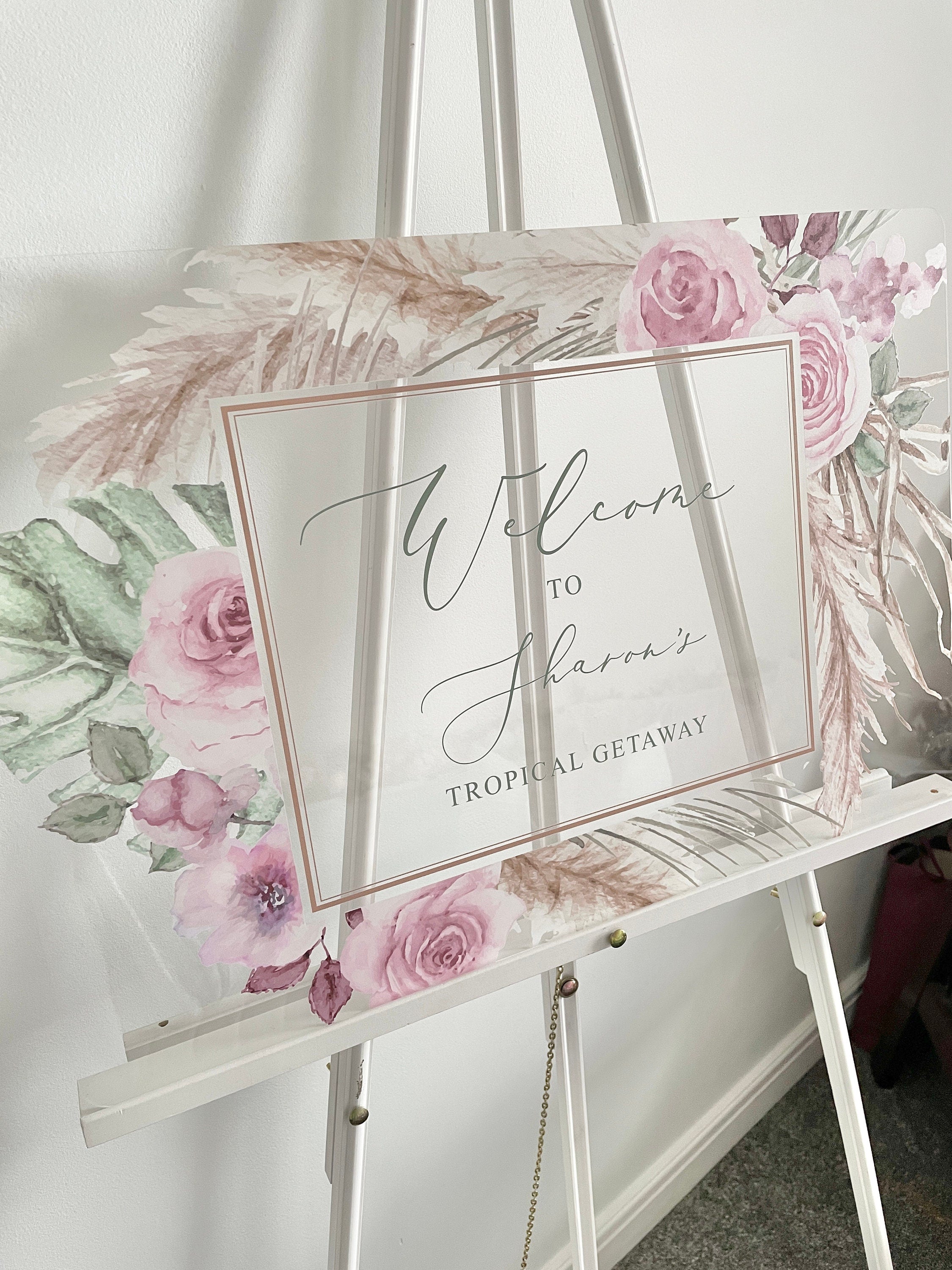 Pink Floral & Pampas Style Welcome Sign