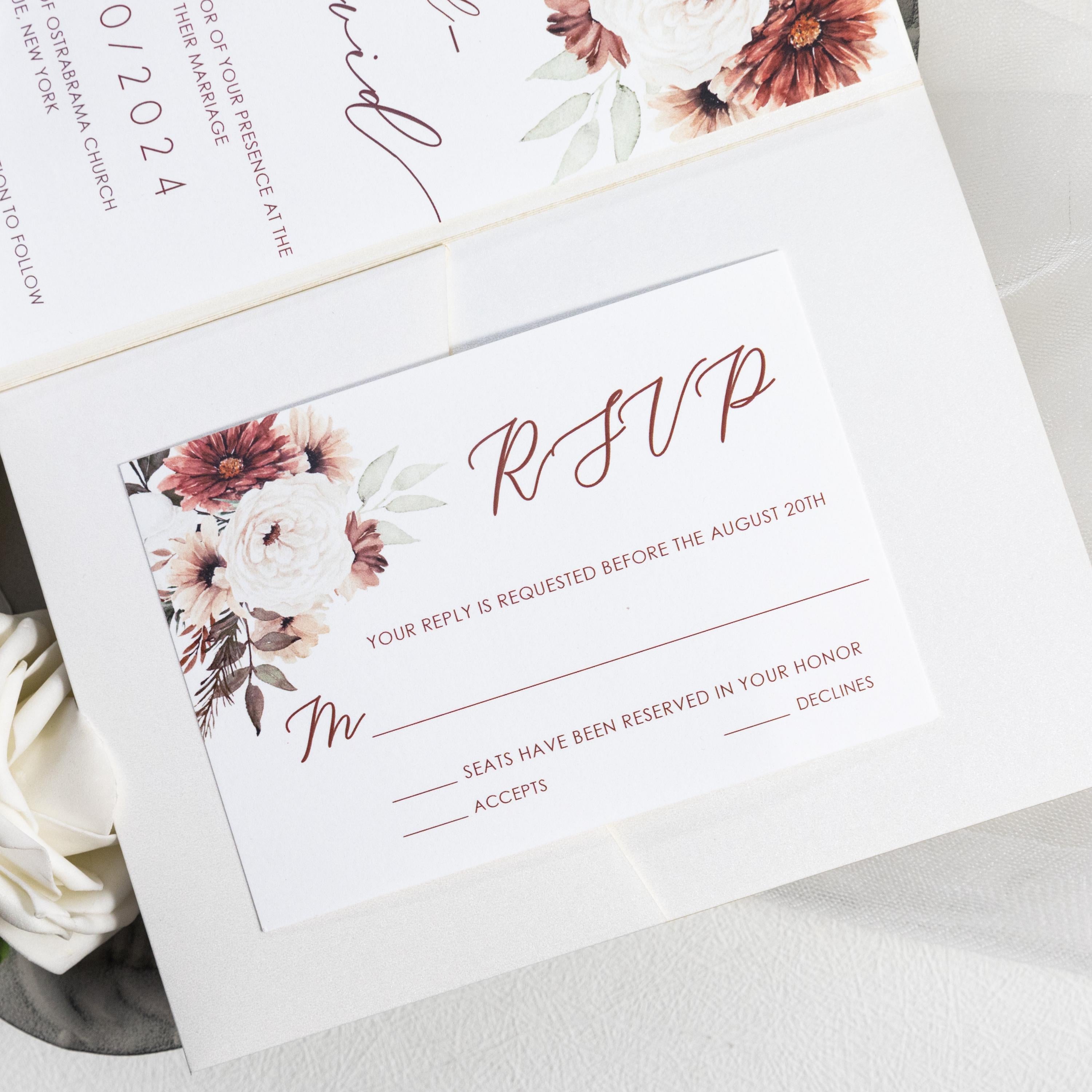 Rustic Autumn Floral Wedding Invitation | Twine & Wax Seal Pocketfold