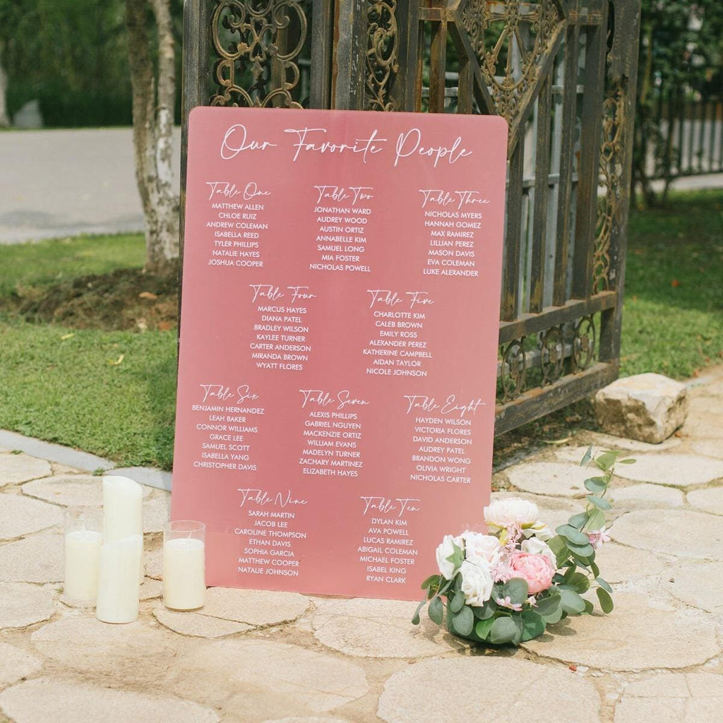Pink Wedding Table Plan | UV Printed Guest Seating l Acrylic wedding sign