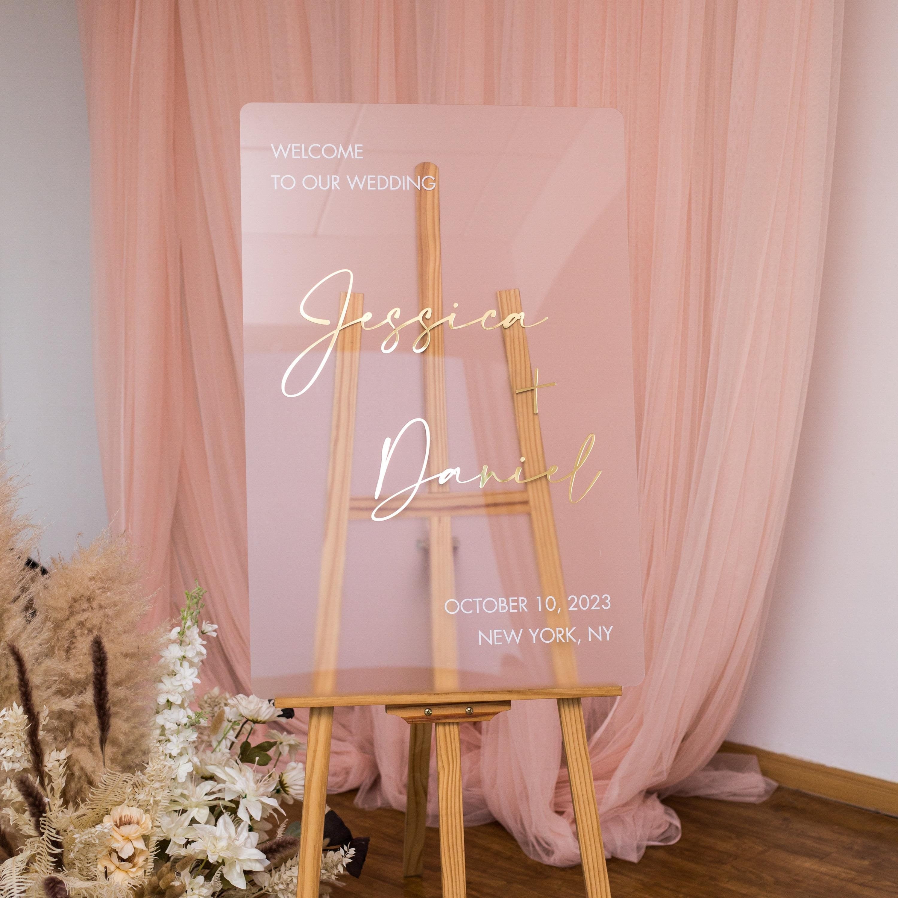 Frosted Acrylic Wedding Welcome Sign | Gold Mirror Lettering