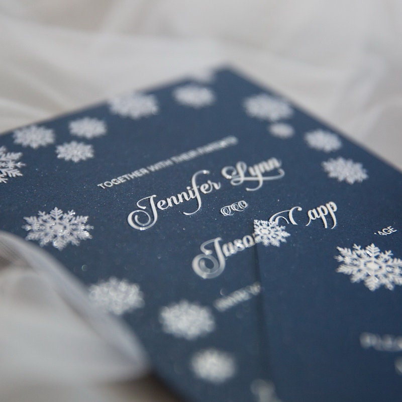 Snowflake UV Printed Wedding Invitation, Winter Wedding