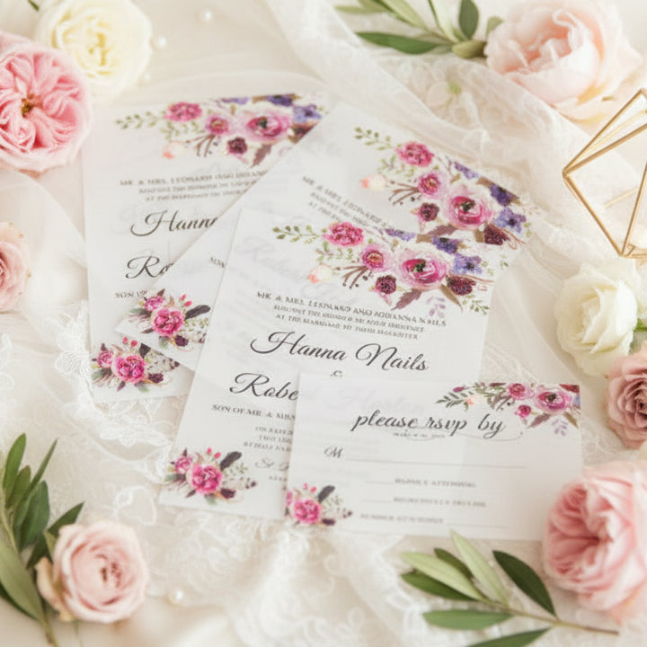 Floral UV Printed Vellum Wedding Invitation