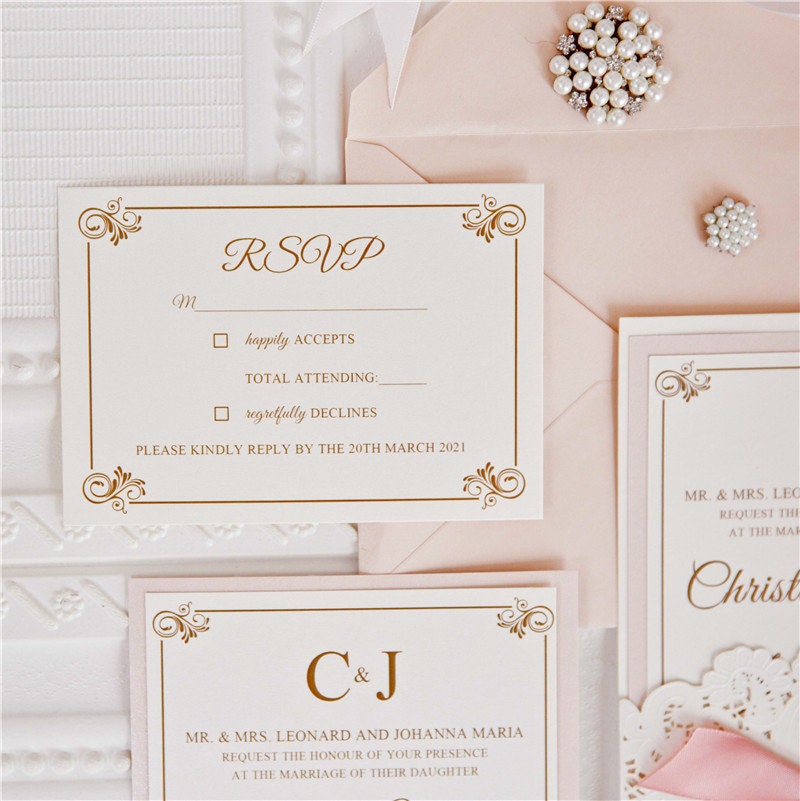Laser Cut Ivory & Blush Wedding Invitation Suite