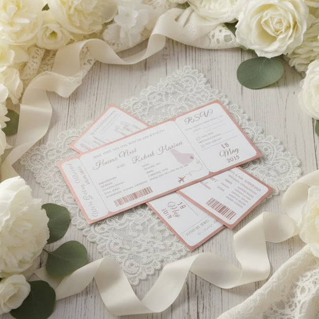 Foiled Boarding Pass Destination Wedding Invitation