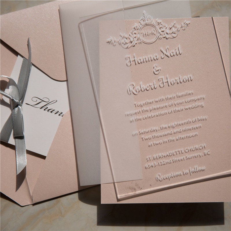 Simplistic Clear & White Acrylic Wedding Invitation
