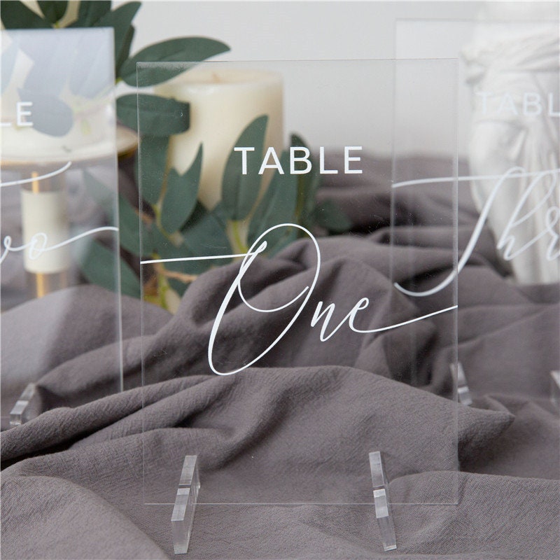 Clear Acrylic Wedding Table Number/Name Sign, Minimalist Design (5x7 inches)
