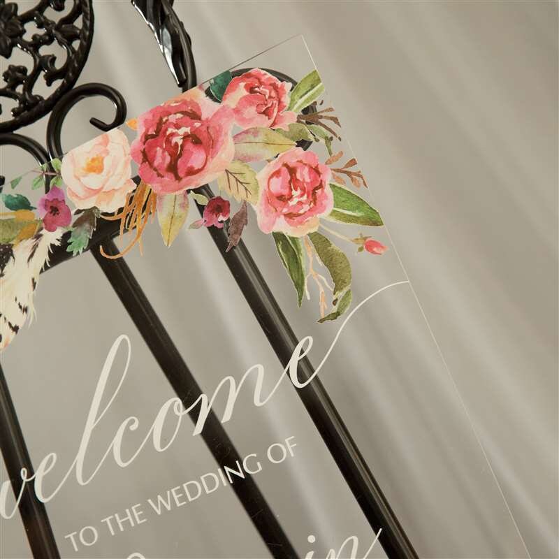 Floral Feather Acrylic Wedding Welcome Sign, Personalised Calligraphy