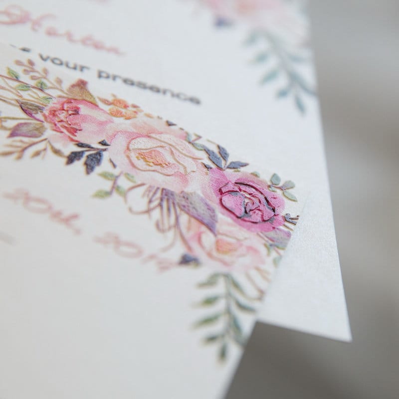 Pink Floral UV Printed Wedding Invitation