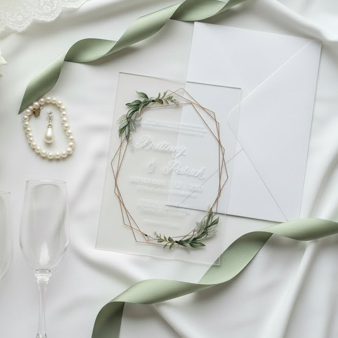 Geometric Eucalyptus Acrylic Wedding Invitation