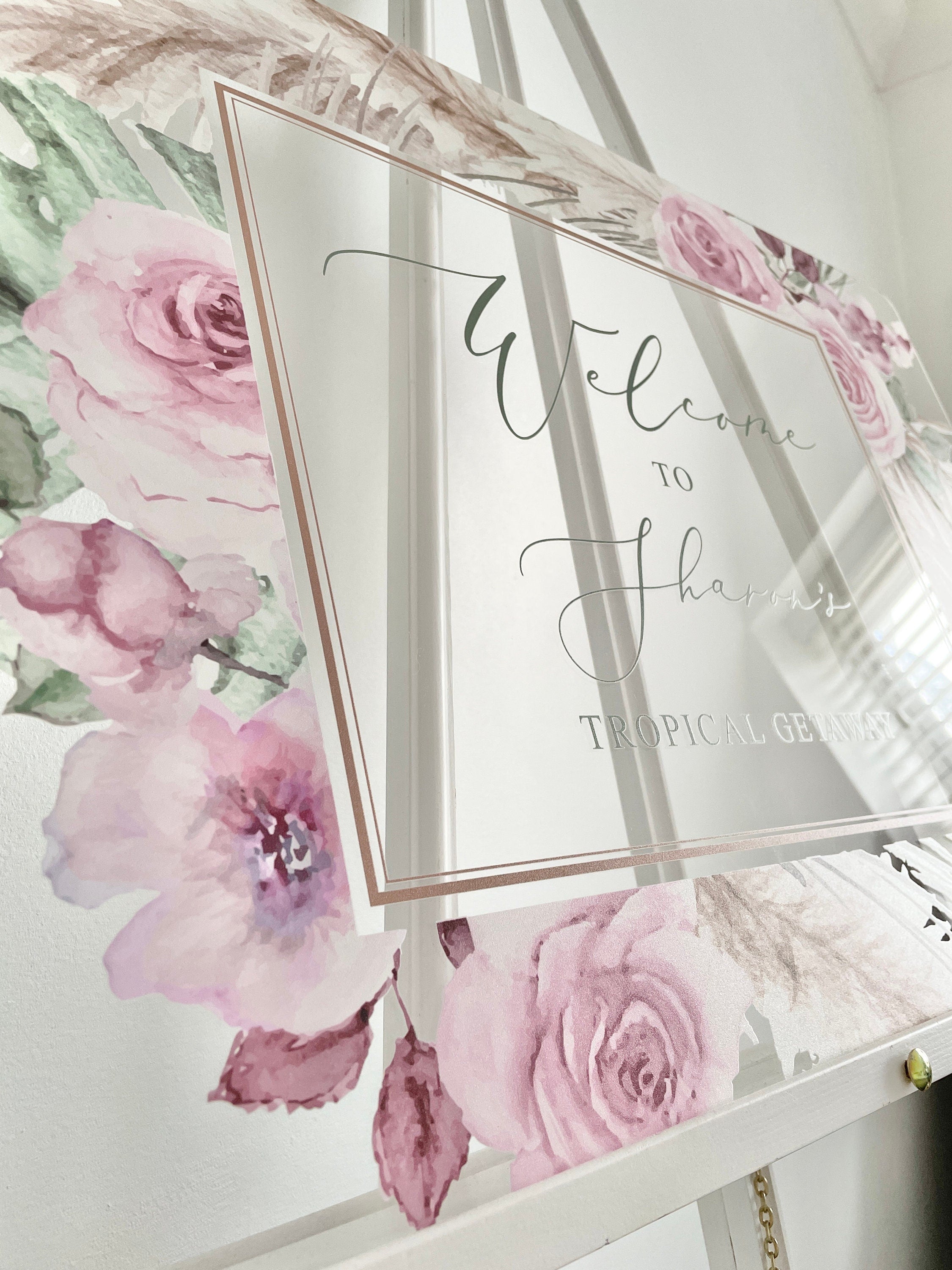 Pink Floral & Pampas Style Welcome Sign