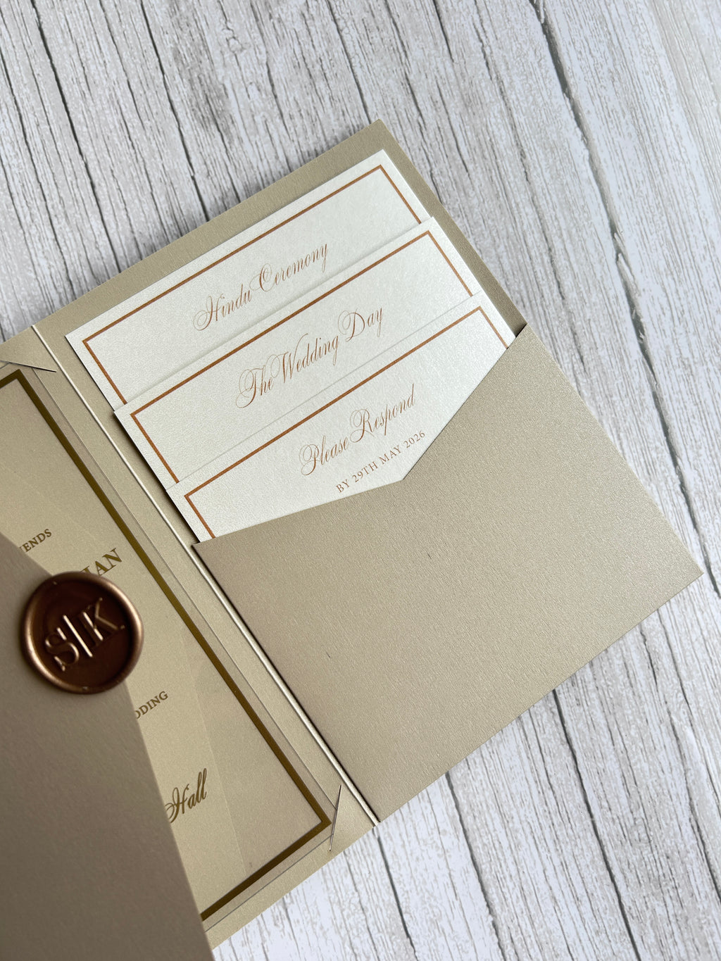 Luxury Gold Foiled Acrylic Pocketfold Wedding Invitation Suite with Stacked Inserts