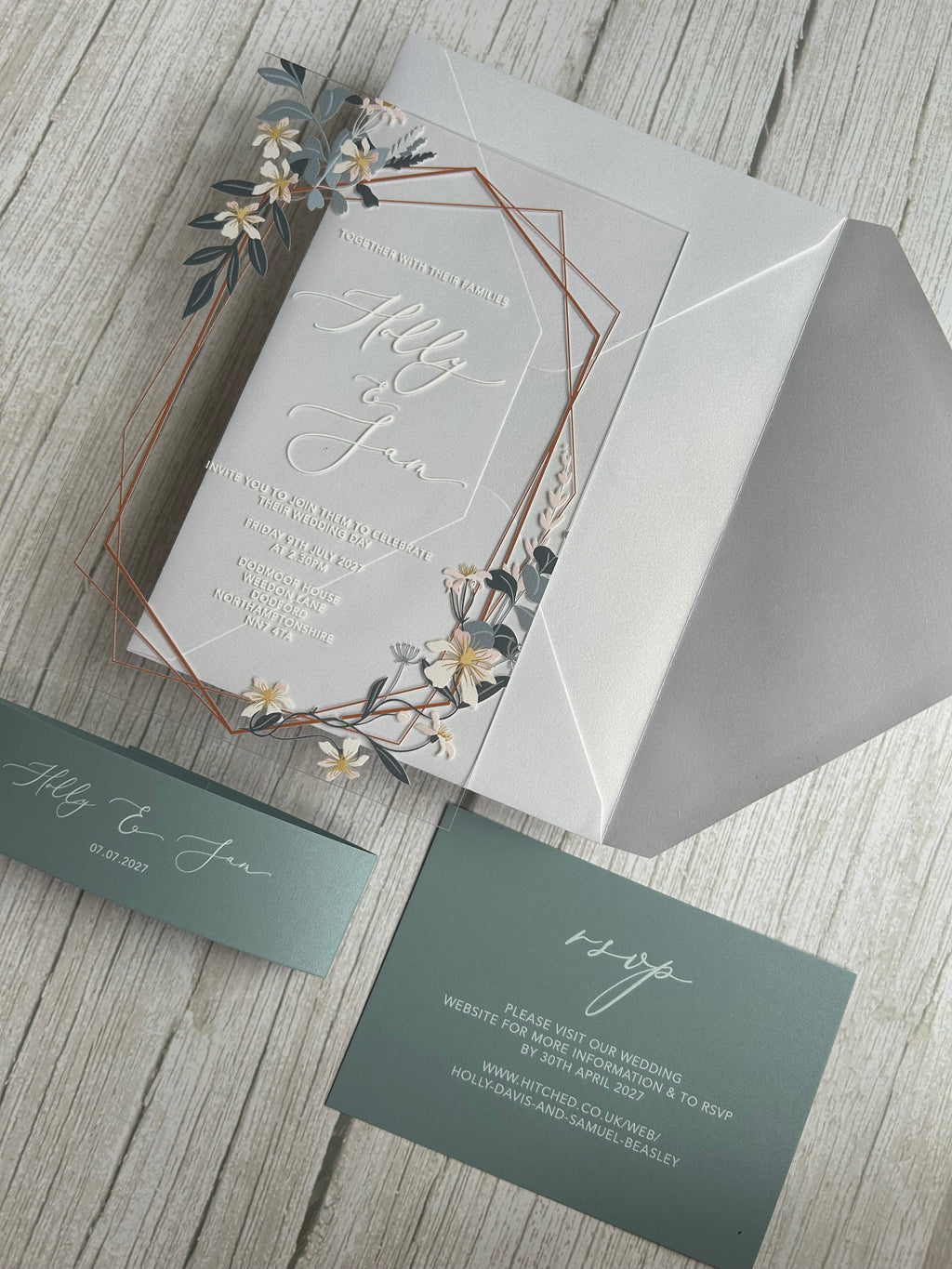 Dusty Blue Boho Geometric Acrylic Wedding Invitation