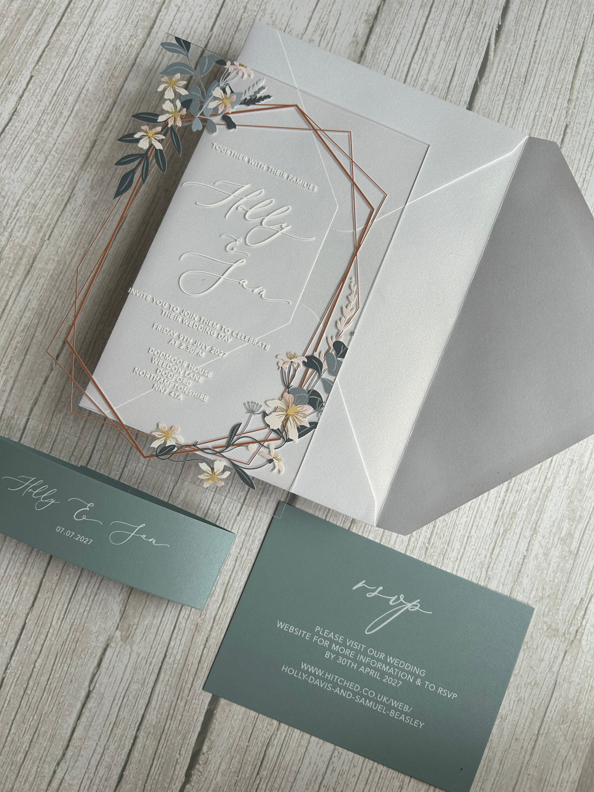 Dusty Blue Boho Geometric Acrylic Wedding Invitation