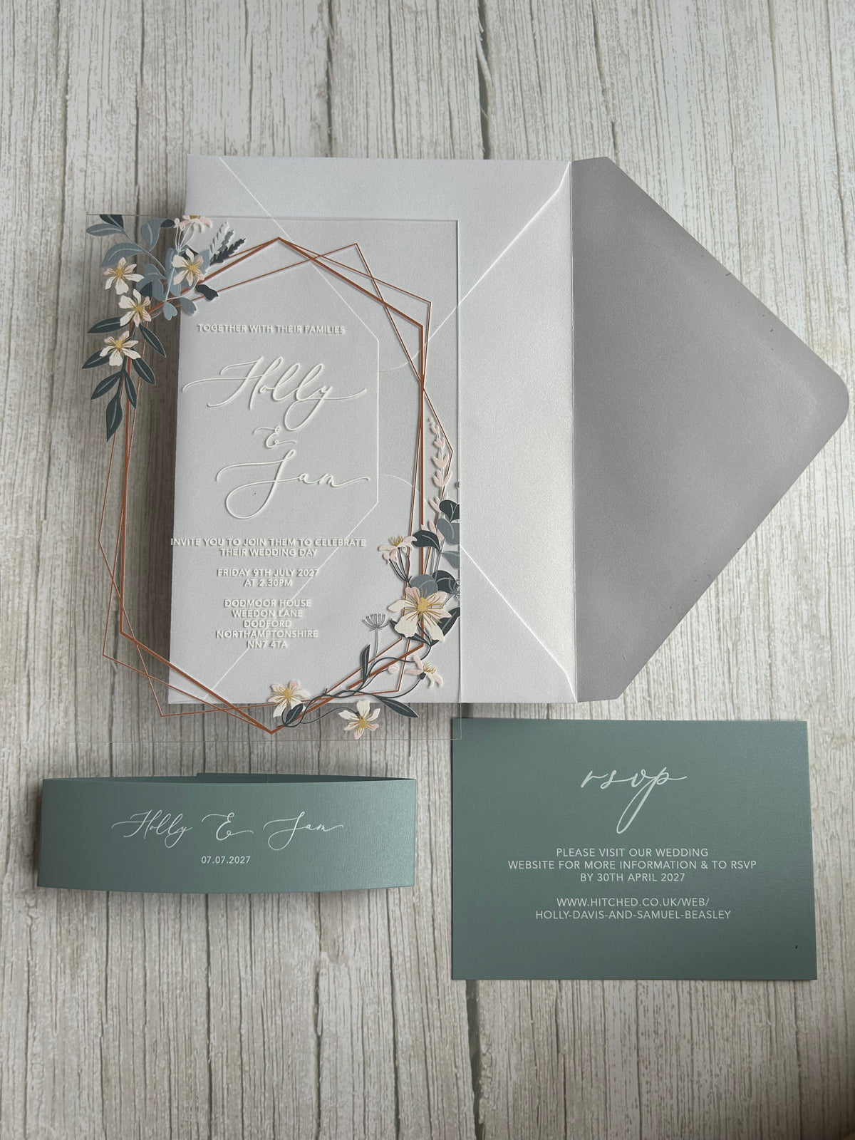 Dusty Blue Boho Geometric Acrylic Wedding Invitation