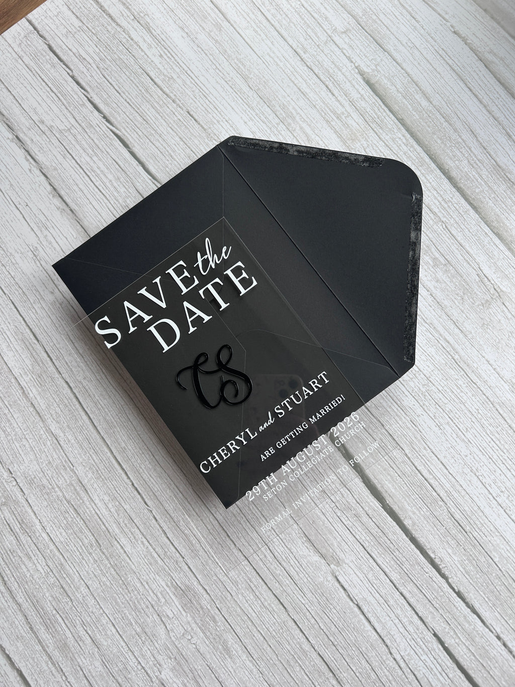 Luxury Clear Acrylic Save the Date with 3D Monogram
