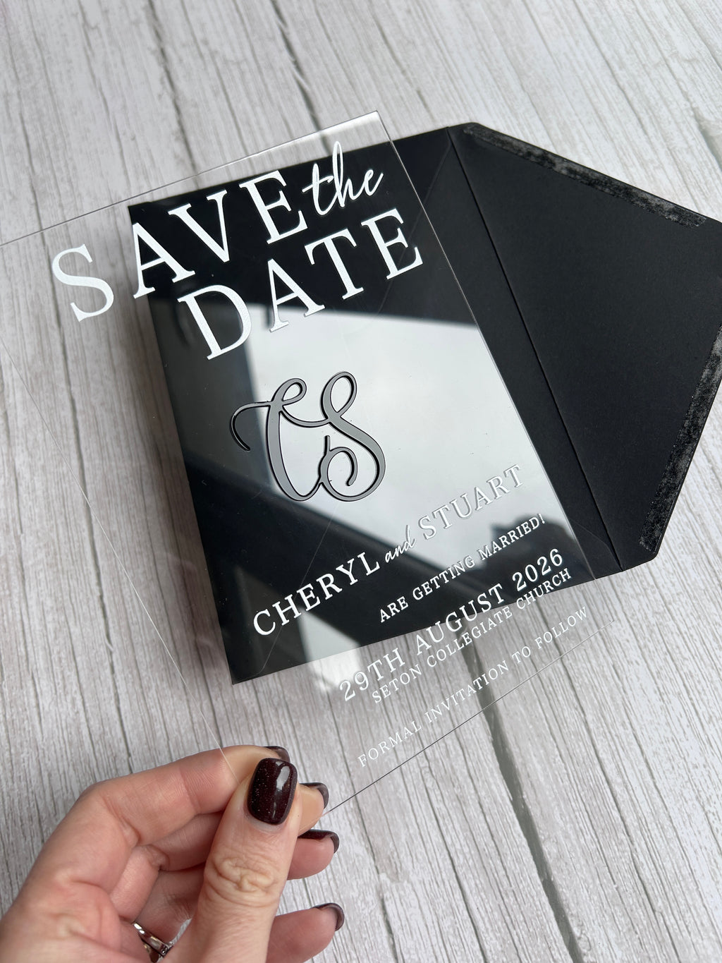 Luxury Clear Acrylic Save the Date with 3D Monogram