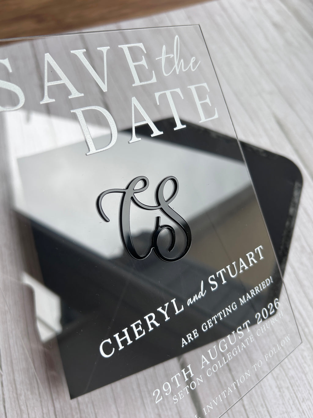 Luxury Clear Acrylic Save the Date with 3D Monogram