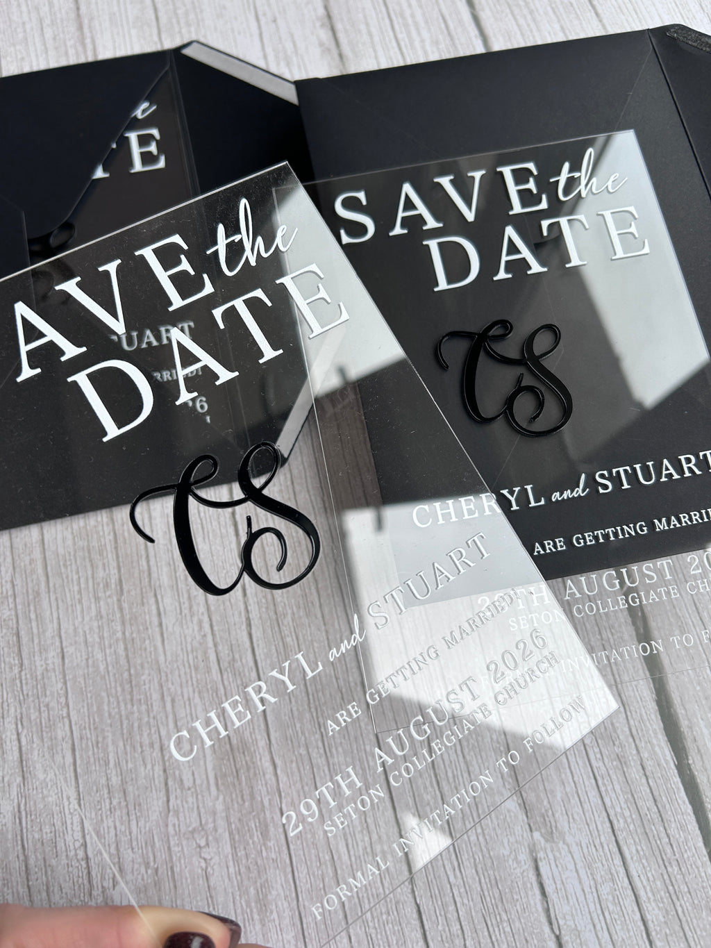 Luxury Clear Acrylic Save the Date with 3D Monogram