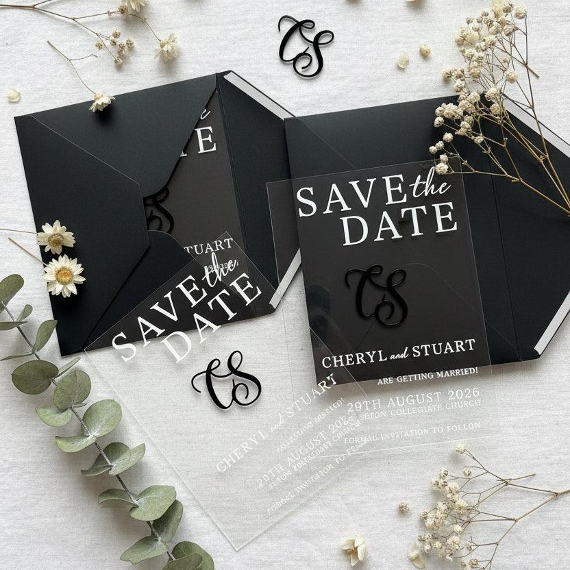 Luxury Clear Acrylic Save the Date with 3D Monogram