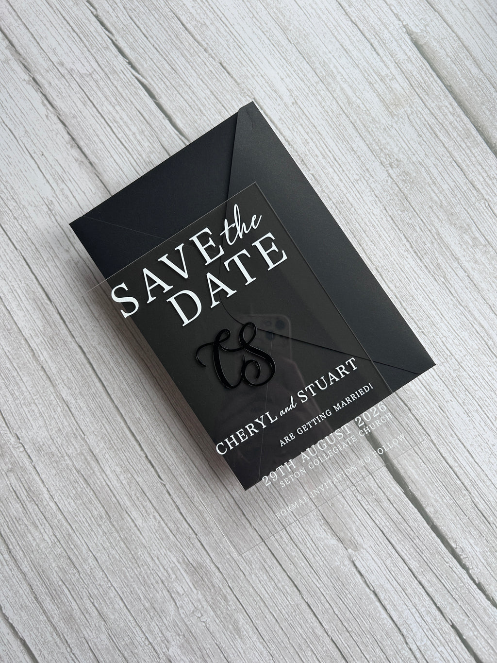 Luxury Clear Acrylic Save the Date with 3D Monogram
