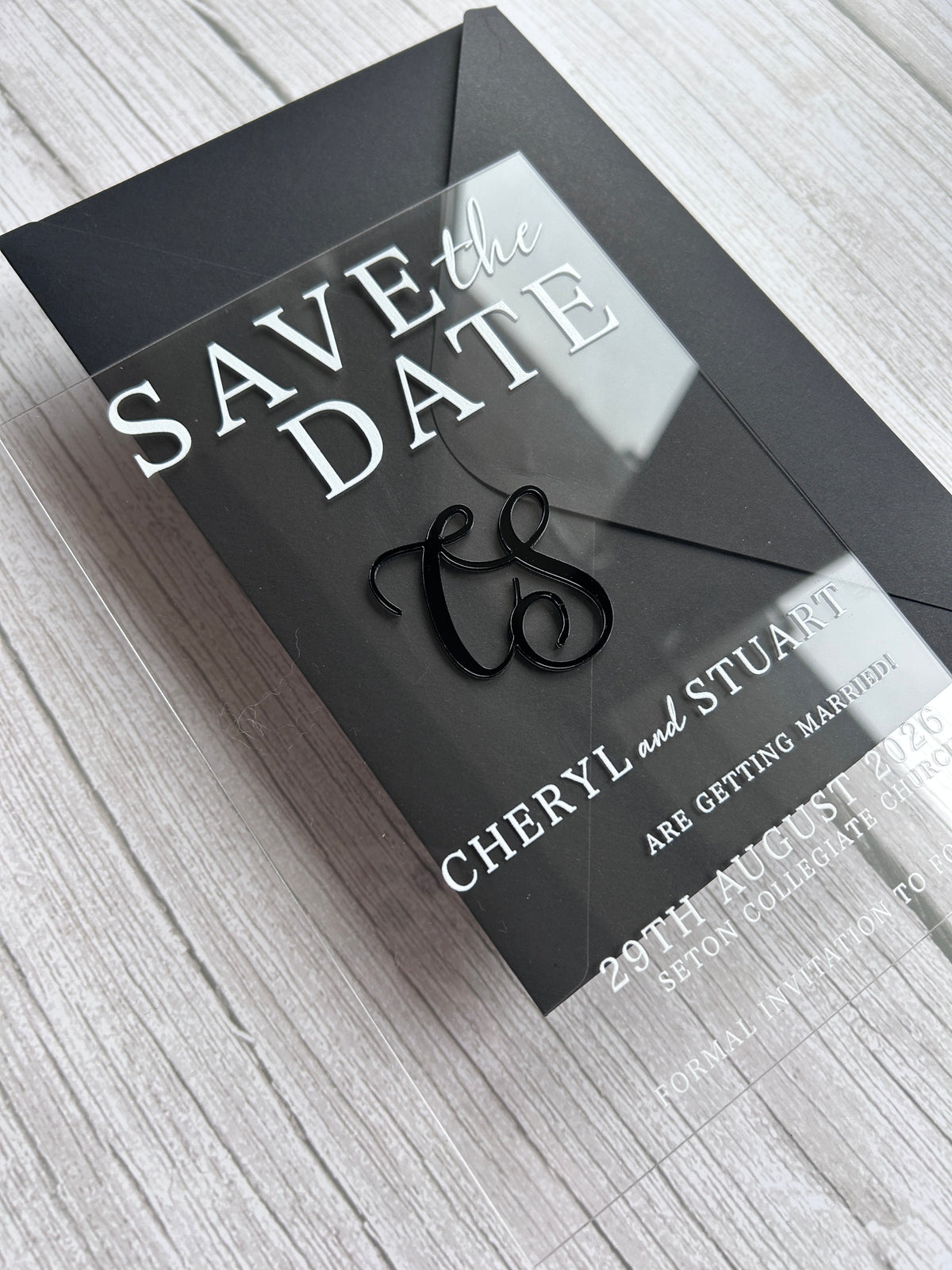 Luxury Clear Acrylic Save the Date with 3D Monogram